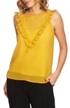 1.state Ruffle Detail Textured Sheer Check Blouse In Yellow