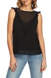 1.state Ruffle Detail Textured Sheer Check Blouse In Rich Black