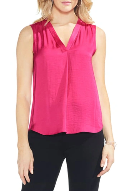 Vince Camuto V-neck Rumple Satin Blouse In Pink Flame