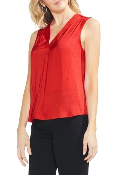Vince Camuto V-neck Rumple Satin Blouse In Spectrum Red