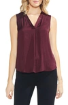 Vince Camuto V-neck Rumple Satin Blouse In Cabernet