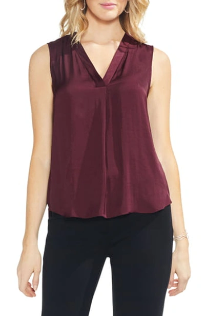 Vince Camuto V-neck Rumple Satin Blouse In Cabernet