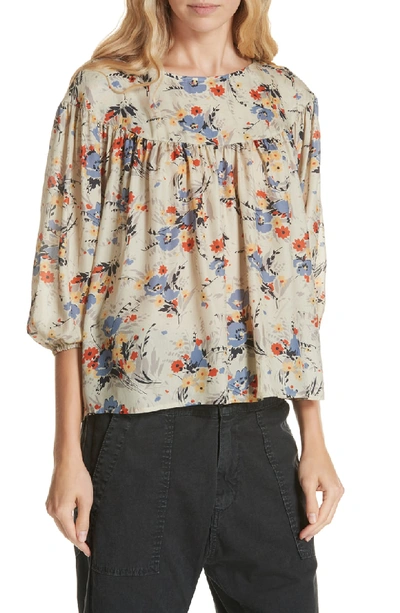 The Great The Duskfall Silk Floral-print Top In Woodland Floral