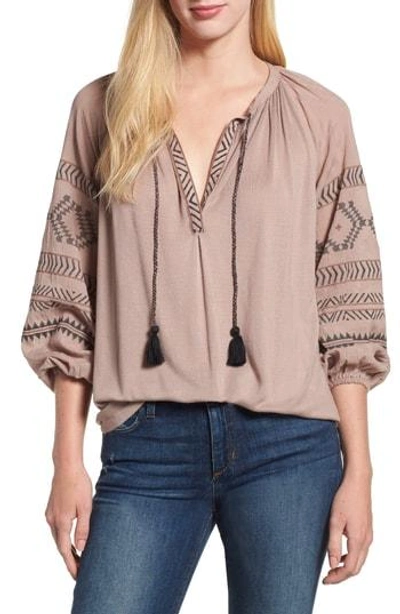 Lucky Brand Embroidered Peasant Blouse In Dusty Mauve