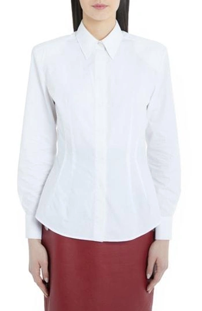 Sara Battaglia Puff Sleeve Cotton Poplin Shirt In White