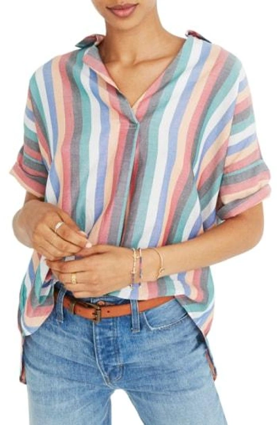 Madewell Courier Button Back Shirt In Multi Stripe