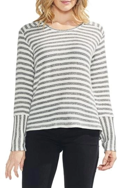 Vince Camuto Mixed Media Pique Bar Stripe Sweater In Rich Black