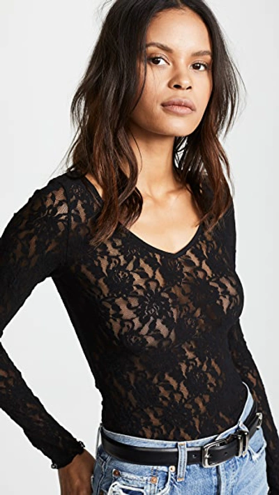 Hanky Panky Signature Lace Reversible Long-sleeve Top In Black