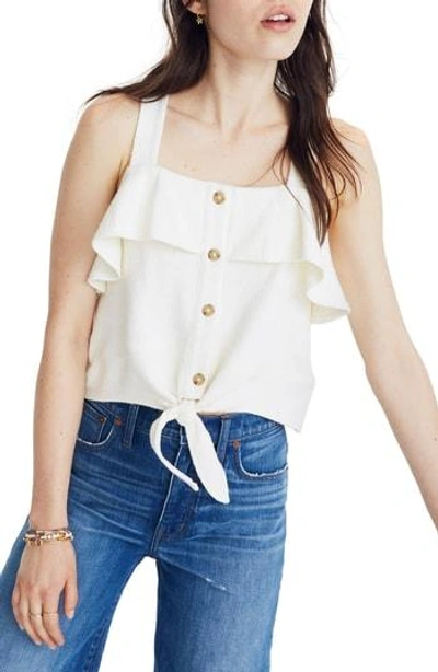 Madewell Texture & Thread Ruffle Tie Front Tank In Bright Ivory