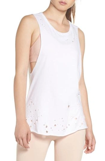 Alo Yoga Distressed Muscle Tank In White