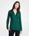 Ann Taylor Petite Essential Button Down Blouse In Dark Emerald