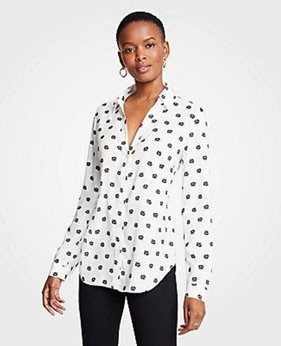 Ann Taylor Petite Dot Floral Essential Button Down Blouse In Winter White