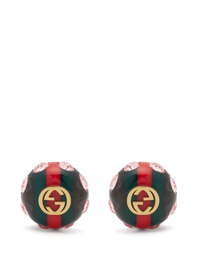 Gucci Gg Web Stripe Crystal-embellished Earrings In Green,red