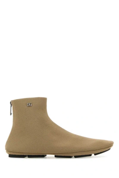 Dolce & Gabbana Cappuccino Fabric Ankle Boots In Brown