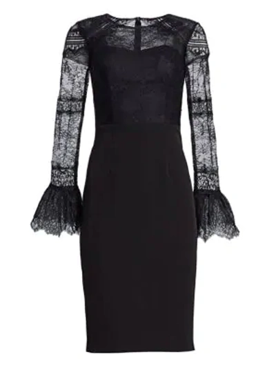 David Meister Lace Bell-sleeve Cocktail Dress In Black