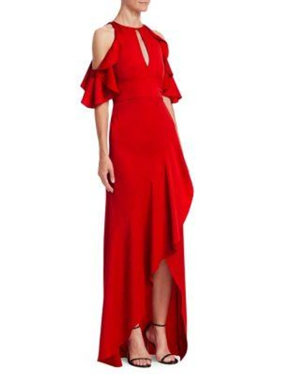 ml Monique Lhuillier Crepe Off-the-shoulder Gown In Red