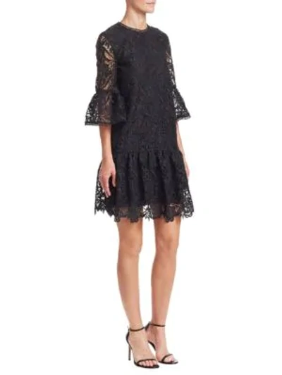 ml Monique Lhuillier Lace Bell Sleeve Shift Dress In Jet