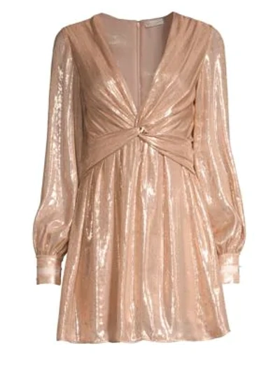 Ramy Brook Elsie Plunging Metallic Short Dress In Blush