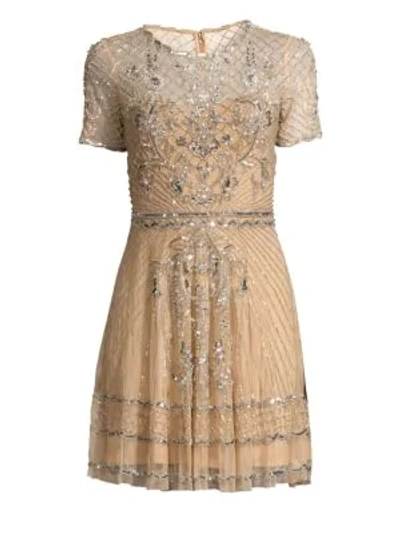 Parker Black Daisy Embellished Mini Dress In Champagne