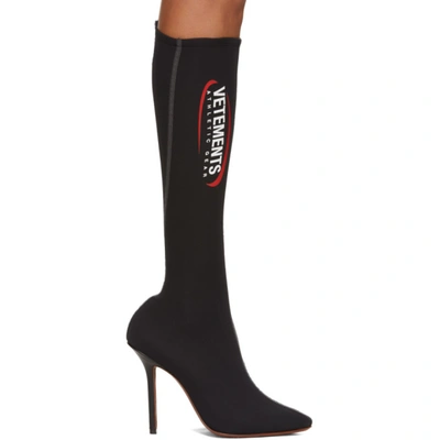 Vetements Athletic Printed Spandex Knee Sock Boots In Black