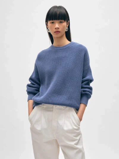 White + Warren Organic Cotton Ribbed Crewneck Top In Cool Blue