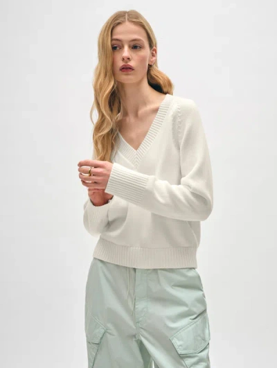 White + Warren Organic Cotton V Neck Sweater In White