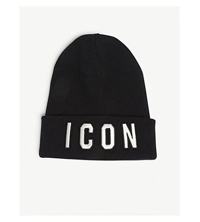 Dsquared2 Icon Wool Beanie In Black White