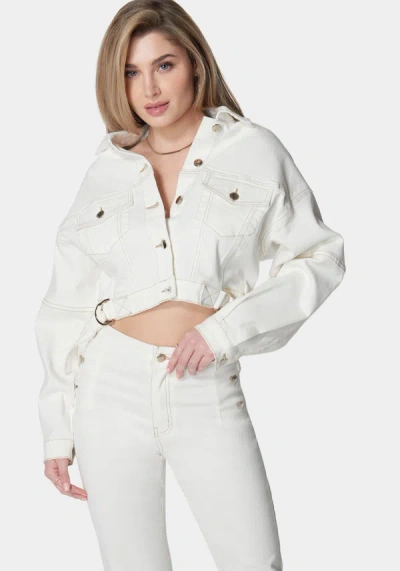 Bebe Dropped Shoulder D Ring Detail Oversized Denim Jacket In Soft White Wash