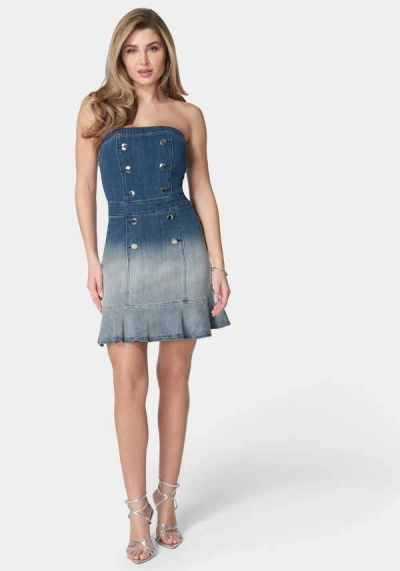 Bebe Sleeveless Ombre Fitted Denim Dress In True Blue Ombre Wash