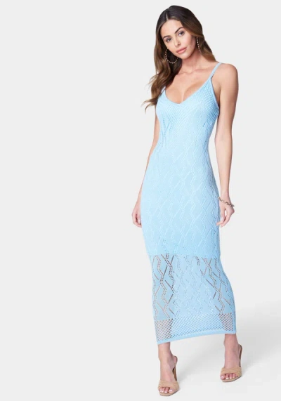 Bebe V Neck Midi Crochet Dress In Aquamarine