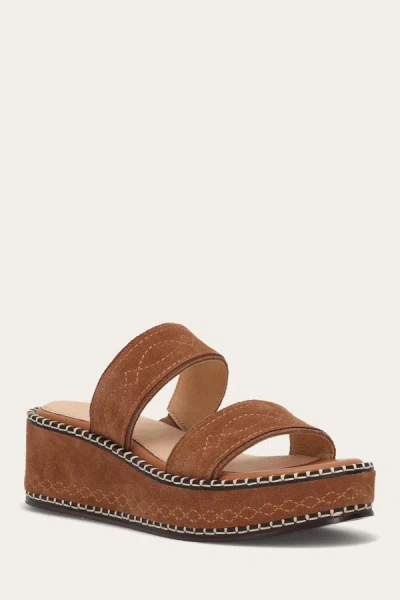 The Frye Company Frye Joy Woodstock 2 Band Platform Slide Sandals In Bark