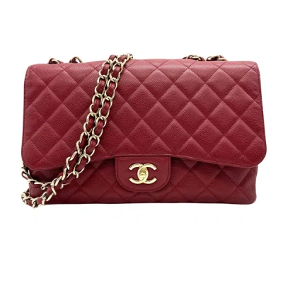 Pre-owned Chanel Double Flap Burgundy Leather Shoulder Bag ()