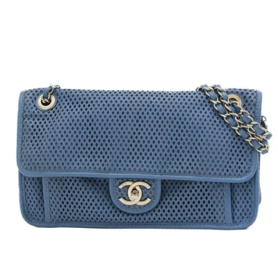 Pre-owned Chanel Flap Bag Blue Leather Shoulder Bag ()