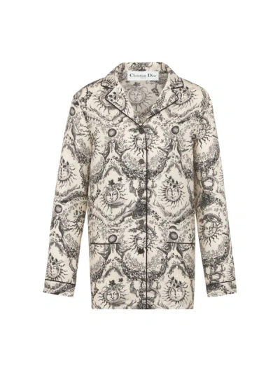 Dior White And Gray Toile De Jouy Soleil Silk Twill Shirt