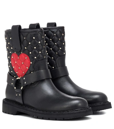 Valentino Garavani Rockstud Spike Leather Ankle Boots In Black