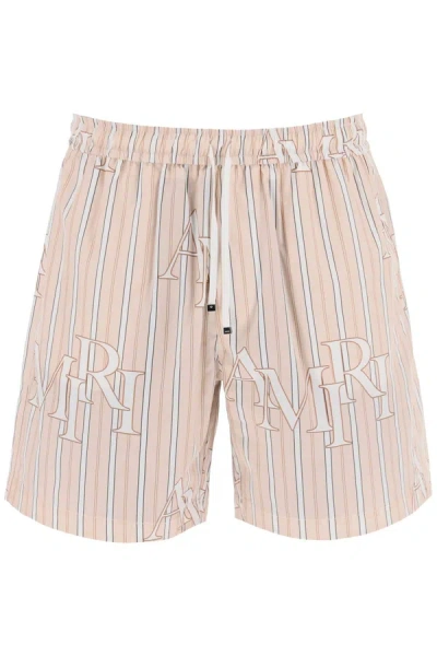 Amiri Stripe Technical Poplin Bermuda Shorts With Logo"striped In Pink