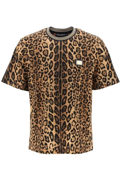Dolce & Gabbana Leopard-print Cotton T-shirt In Braun