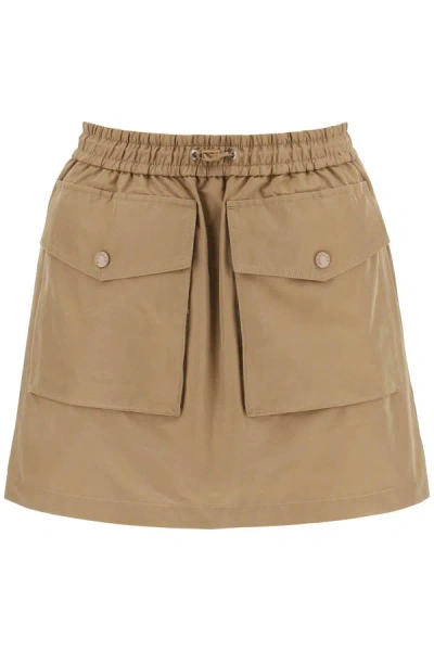 Moncler Technical Cotton Cargo Mini Skirt In Cream