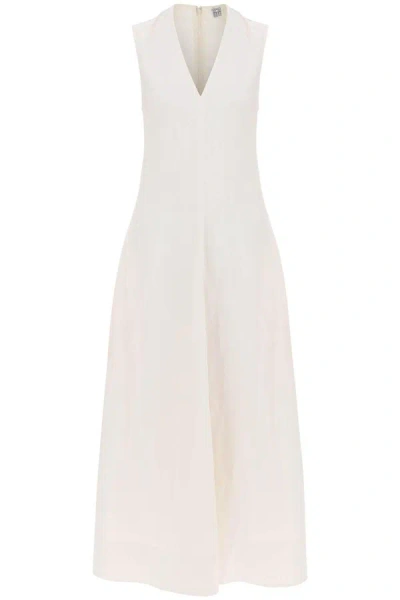 Totême Toteme Maxi Flared Dress With V Neckline In White