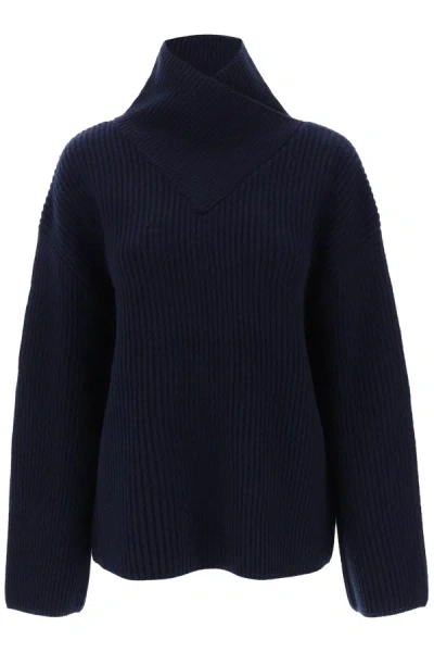Totême Toteme Jumper With Wrapped Funnel Neck In Blue