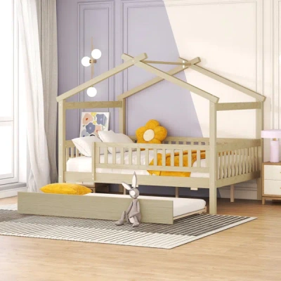 Simplie Fun Full Size Wooden House Bed In Metallic
