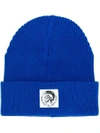 Diesel Front Logo Knitted Hat - Blue