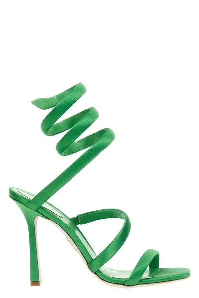 René Caovilla Cleopatra Satin Sandals In Green