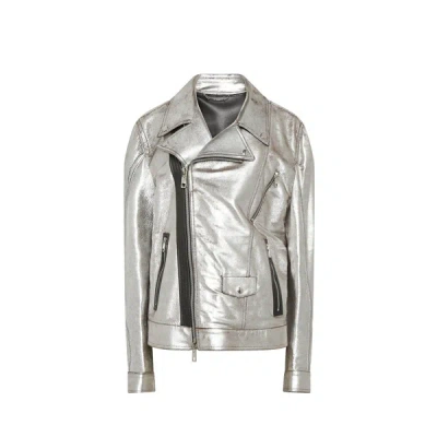 Dolce & Gabbana Leather Jacket In Silver