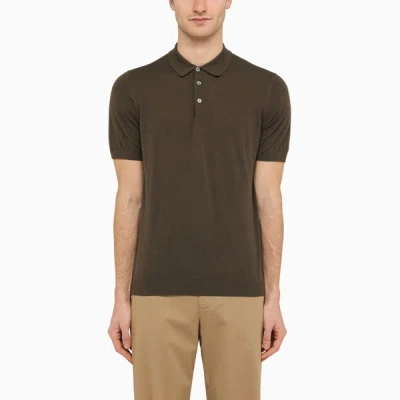 Drumohr Taupe Short Sleeved Polo In Green