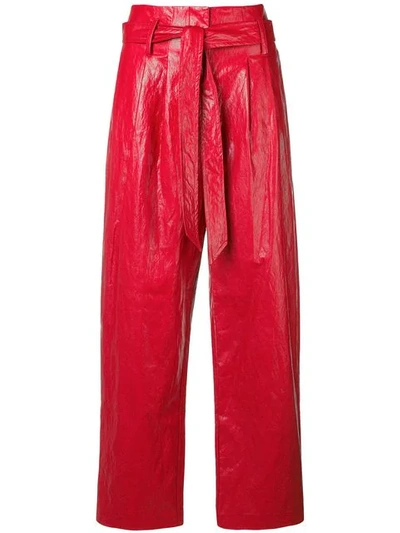 8pm Vinyl Flared Trousers In Red