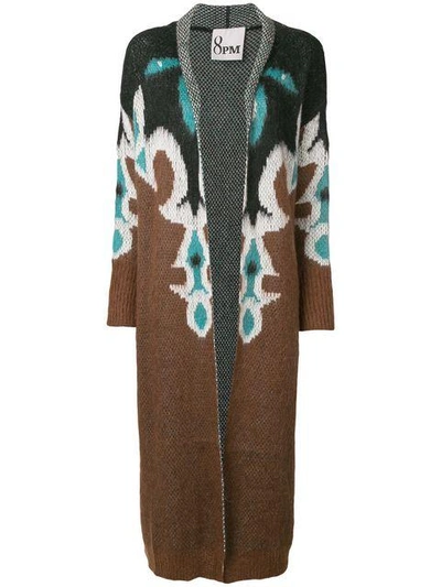 8pm Long Printed Cardigan In Brown