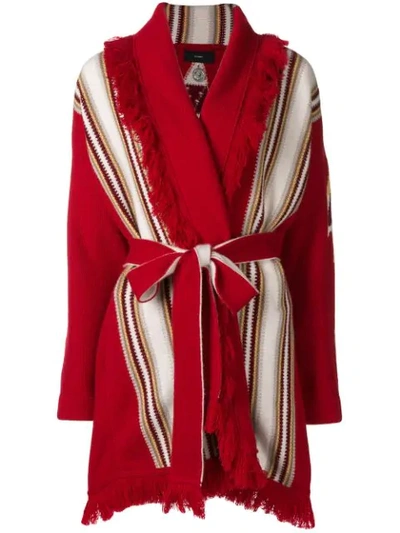 Alanui Striped Cardi-coat In Rosso Bianco