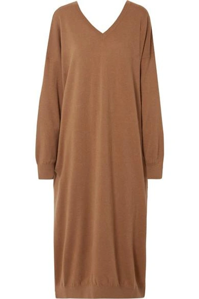 Stella Mccartney V-neck Draped Wool And Alpaca-blend Dress In Light Brown