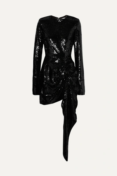 16arlington Draped Sequined Crepe Mini Dress In Black